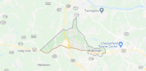 Map of RJ Tilley Plumbing Midlothian, VA service area